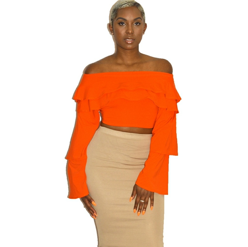 Orange Ruffle Off Shoulder Top